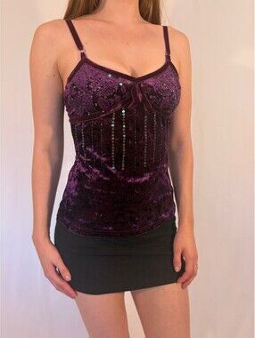 Whimsigoth Dark Purple Sequin Sparkly Y2K Vintage Cami